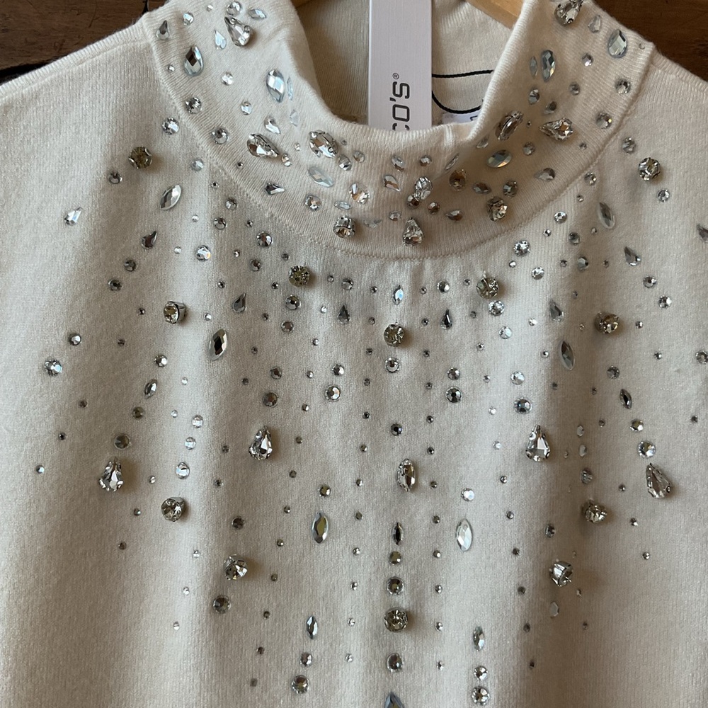 CHICO’S Embellished Mock Neck Sleeveless Sweater tank Cream L